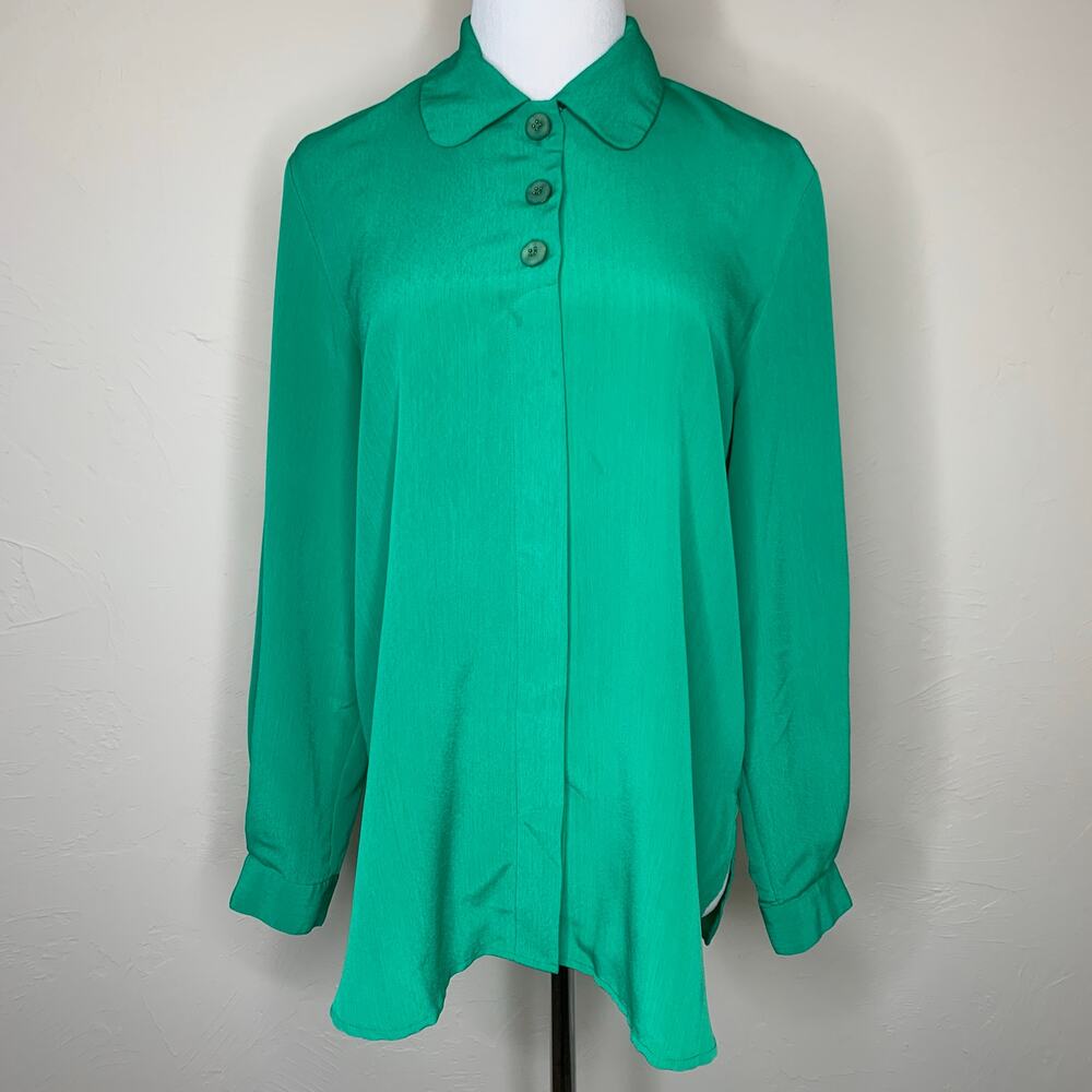 Vintage Green Round Collar Blouse Big Button Small Medium